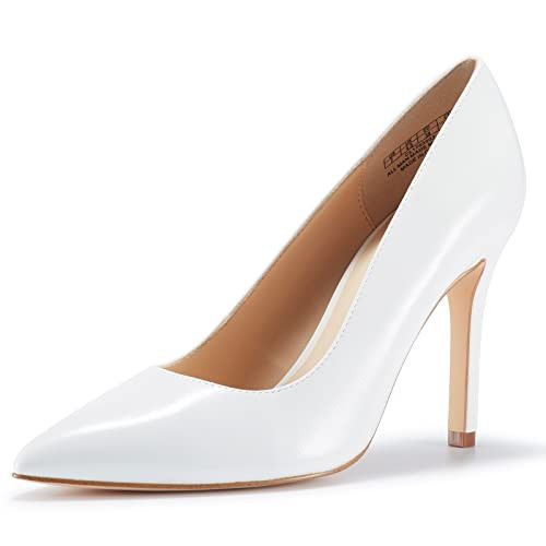 JENN ARDOR Women's High Heels Closed Pointed Toe Stiletto Classic Office Dress Bridal Wedding Pumps Sexy Prom Shoes White | Amazon (US)