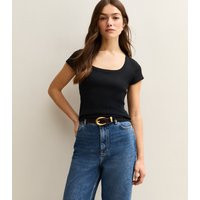 Women's Petite Black Ribbed Square Neck Top New Look | New Look (UK)