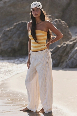 Sun Dazed Cotton-Linen Striped Pants by free-est at Free People in Ivory Combo, Size: XS | Free People (UK)