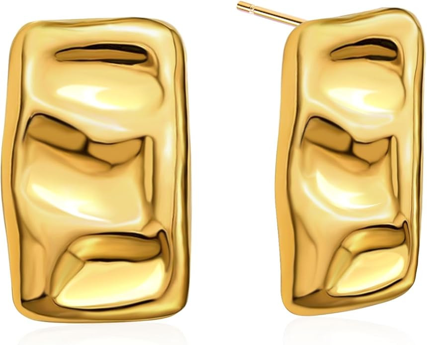 Chunky Gold Rectangle Stud Earrings For Women, Gold statement Earrings Dainty Thick Stud Earrings... | Amazon (US)