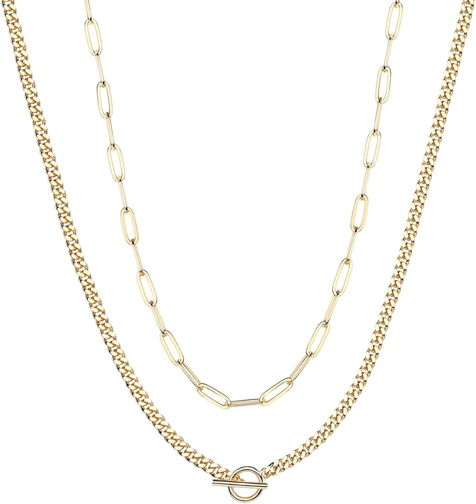 PAVOI 14K Gold Plated Dainty Layering Necklaces for Women | Snake Chain, Curb Link, Paperclip Lay... | Amazon (US)