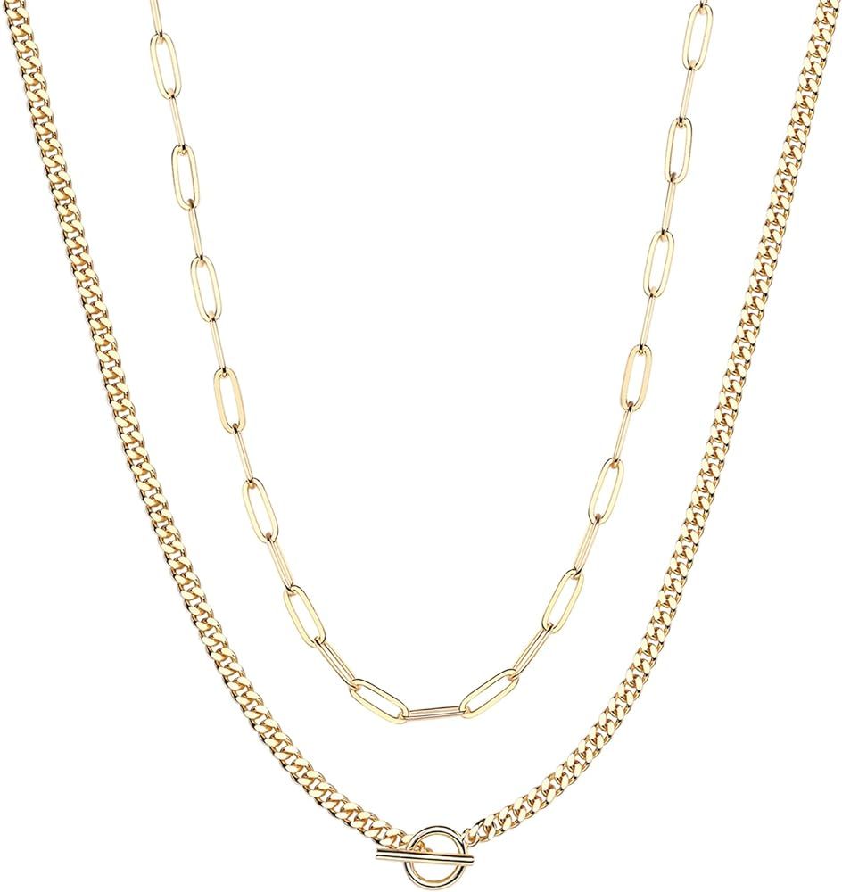 PAVOI 14K Gold Plated Dainty Layering Necklaces for Women | Snake Chain, Curb Link, Paperclip Lay... | Amazon (US)