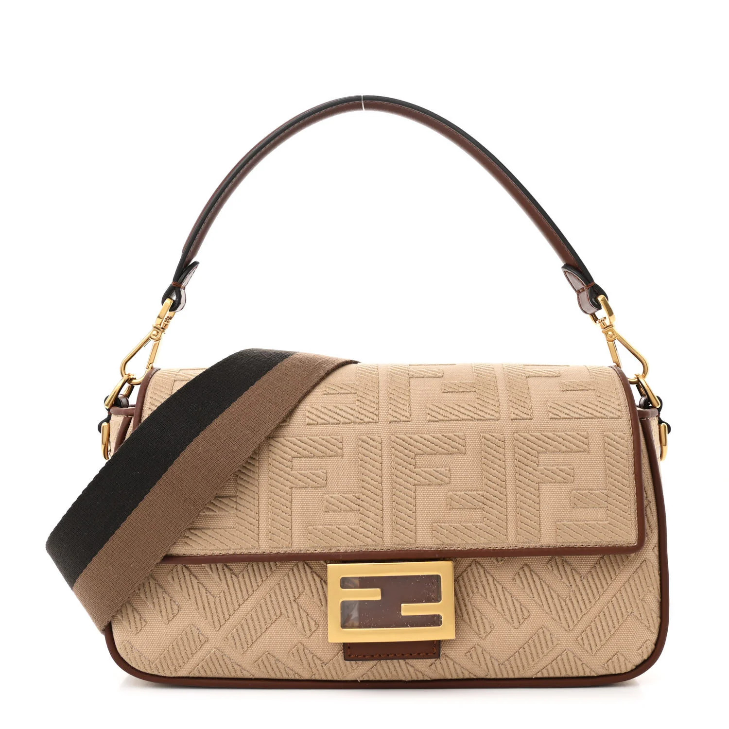 Canvas Vitello King FF Embroidered Baguette Sand Ghianda | FASHIONPHILE (US)