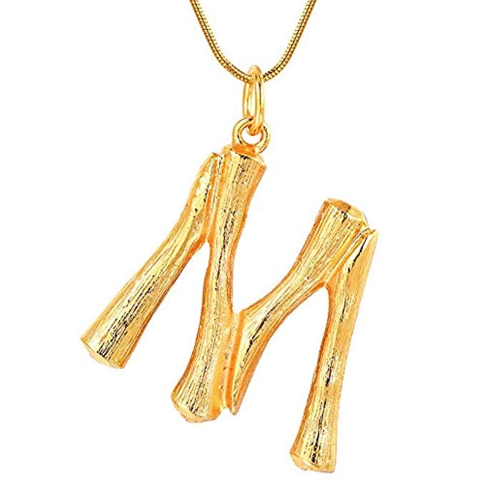 FOCALOOK DIY 26 Letter Charm Bamboo Pendant Women 18K Gold/Platinum Plated Snake Chain Initial Neckl | Amazon (US)