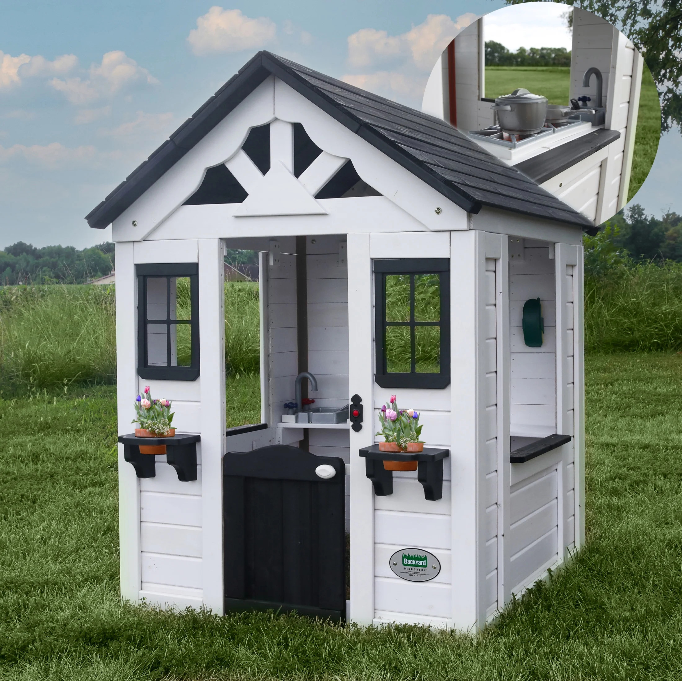 Backyard Discovery Sweetwater White Cedar Wooden Kids Playhouse, Play Kitchen, Snack Bar | Walmart (US)
