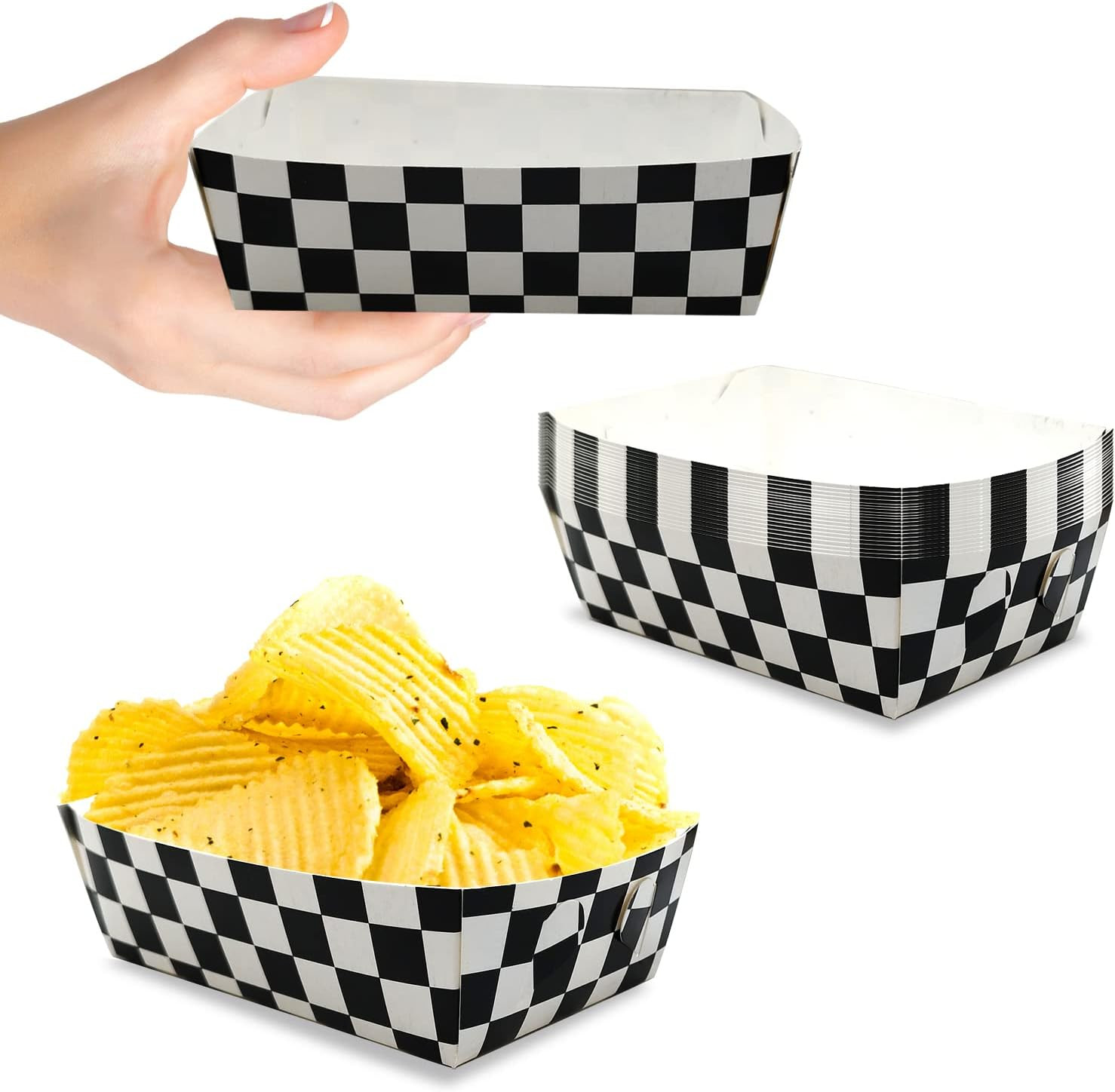 50 Packs Black and White Checkered Paper Food Trays Race Car Birthday Party Supplies Racing Car P... | Amazon (US)