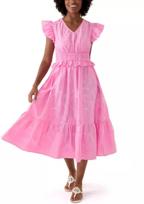 Crown & Ivy™ Women's Printed V-Neck Ruffle Waist Dress | Belk