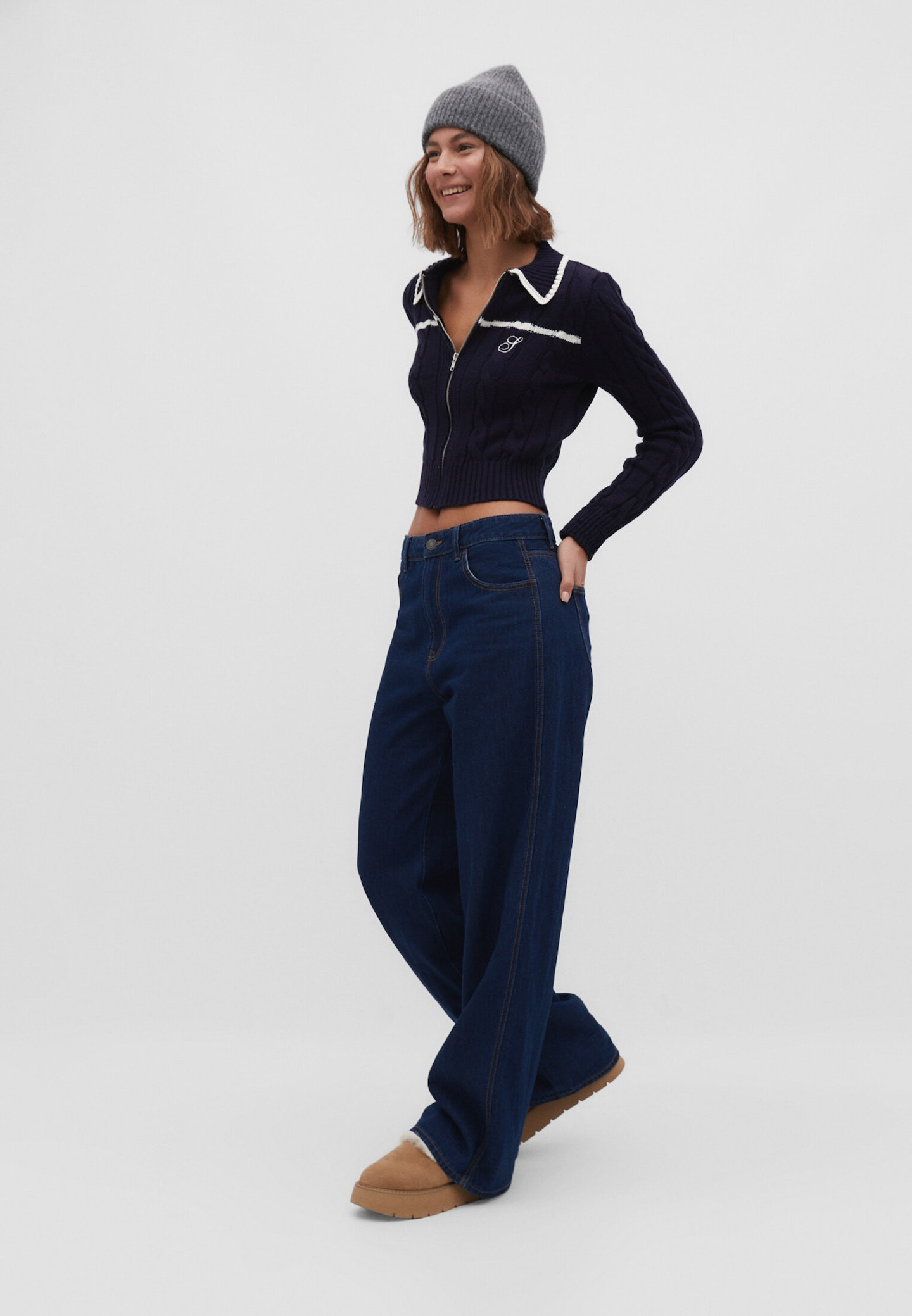 Cable-knit cardigan with stripe detail | Stradivarius (UK)