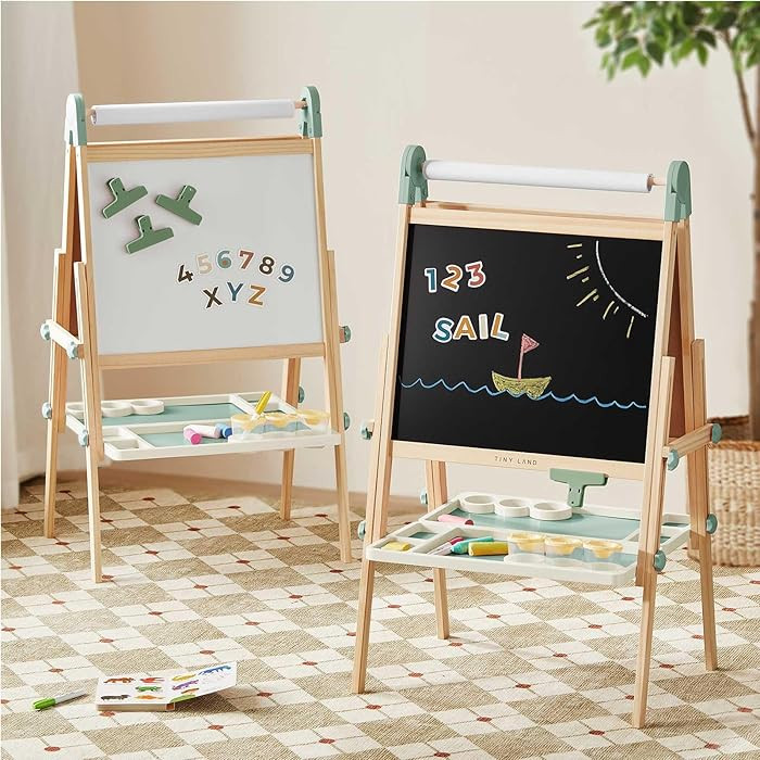 Tiny Land Easel for Kids, Double-Sided Magnetic Easel with Drawing Accessories, Adjustable Wooden... | Amazon (US)