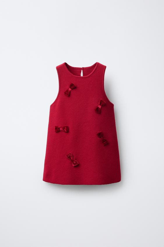 KNIT DRESS WITH VELVET BOWS | Zara UK