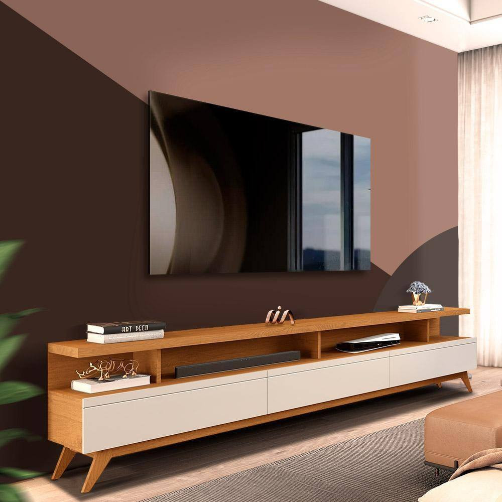 Rack Para Tv Até 75 Polegadas Pés Em Madeira 217cm Nature Off White Lennox Shop Jm | Casas Bahia (BR)