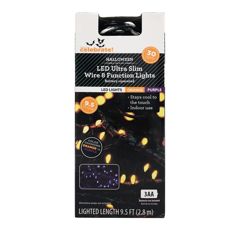 Halloween 30-Count Battery-Operated Color Changing 8-Function Ultra Slim Wire LED String Lights b... | Walmart (US)