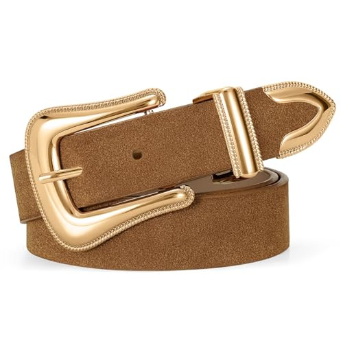 XZQTIVE Women’s Western Suede Leather Belt with Retro Gold Buckle – Adjustable Cowgirl Belt f... | Amazon (US)
