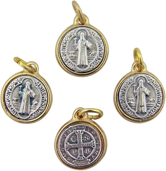 Gold and Silver Tu Toned Base Medal Saint Benedict Pendant, Set of 4, 3/4 Inch | Amazon (US)