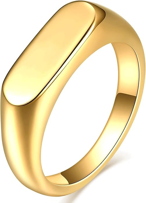VQYSKO 6mm Signet Stainless Steel Band Ring14k Gold Plated Fashion Cute Stacking Wedding Engageme... | Amazon (US)