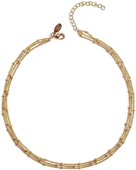 Benevolence LA Choker Necklace - Gold Necklace for Women 14k Gold Dipped Satellite Beaded Curb Ba... | Amazon (US)