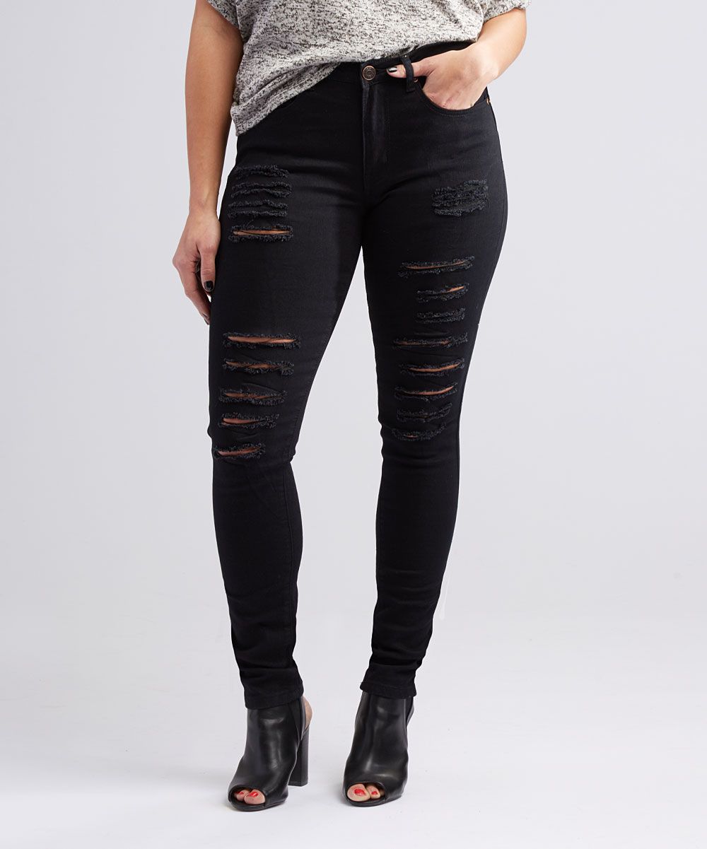 Black Distressed Skinny Jeans - Women & Plus | zulily