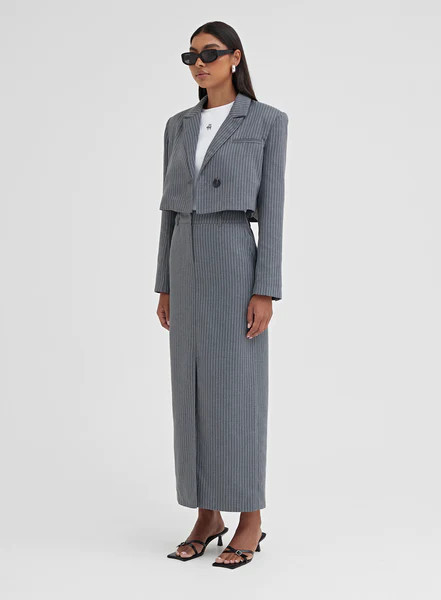 Grey Pinstripe Split Front Midi Skirt – Grayson | 4th & Reckless
