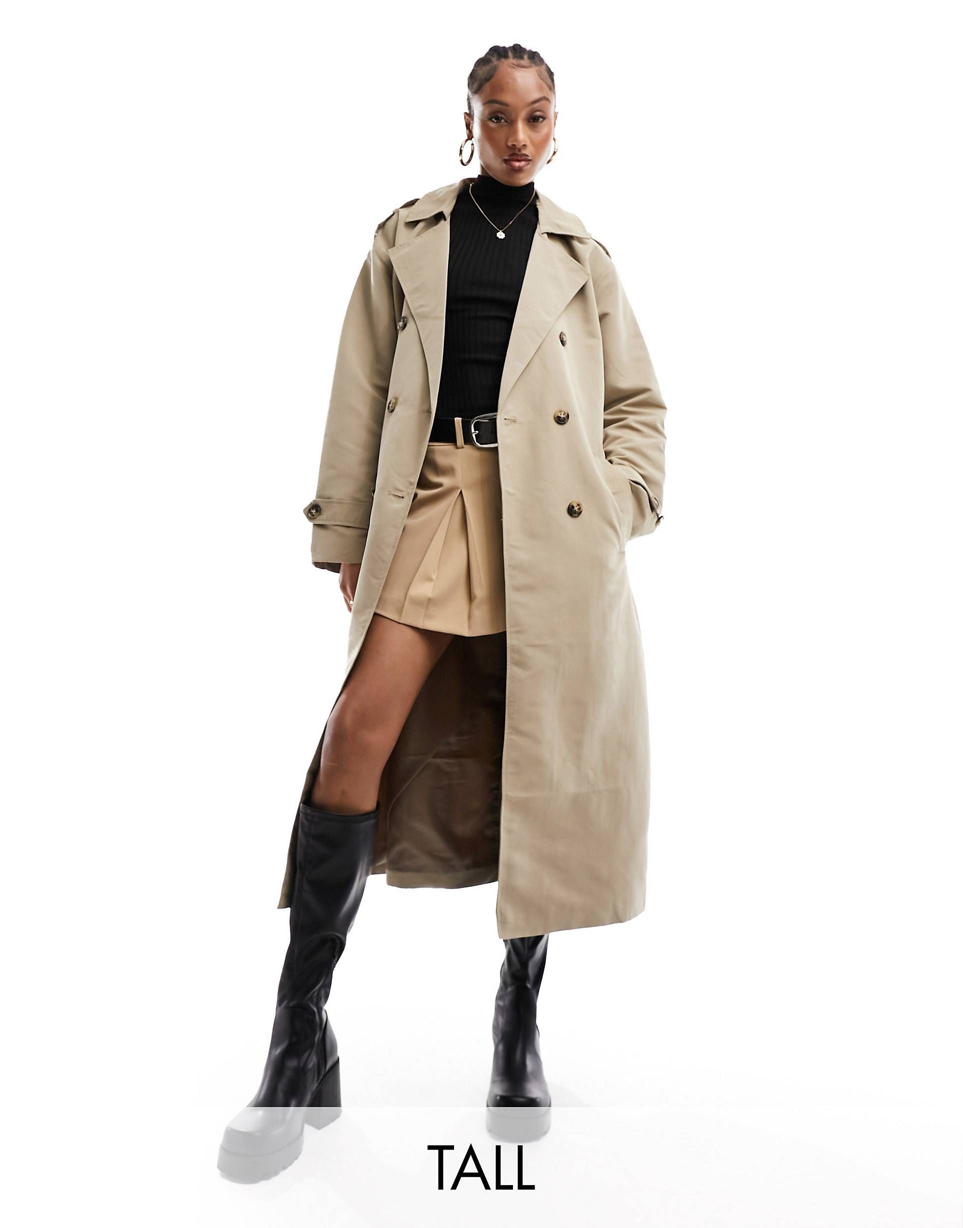 Vero Moda Tall longline belted trench coat in stone | ASOS (Global)