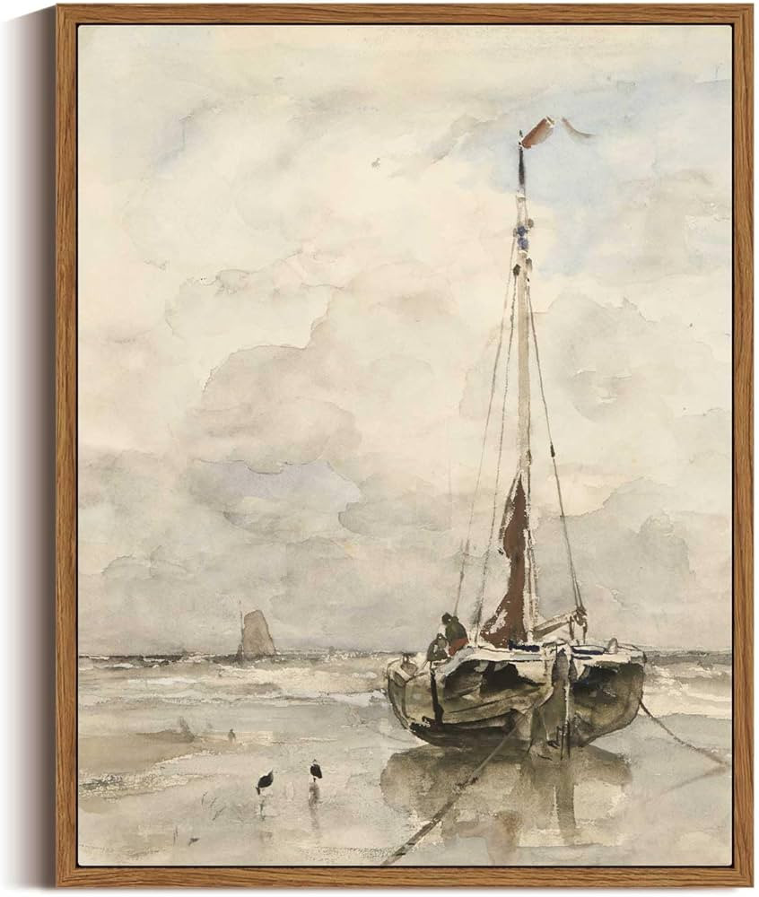 InSimSea Framed Canvas Print Wall Art Stranded Sailboat Nature Wilderness Illustrations Vintage W... | Amazon (US)