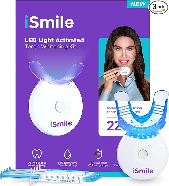 iSmile Teeth Whitening Kit - LED Light, 35% Carbamide Peroxide, (3) 3ml Gel Syringes, (1) Reminer... | Amazon (US)