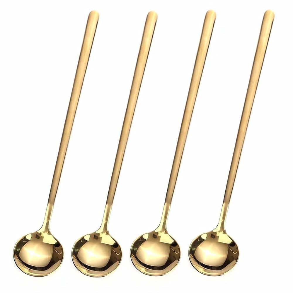 4 PCS 6.7 Inches Coffee/ Tea Spoons Long Handle, Gold, Ice Tea, Espresso Stainless Steel Long Spo... | Amazon (US)