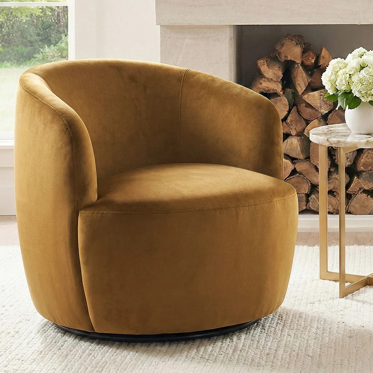 27" Wide Upholstered Velvet Small Swivel Barrel Accent Chair | Wayfair North America