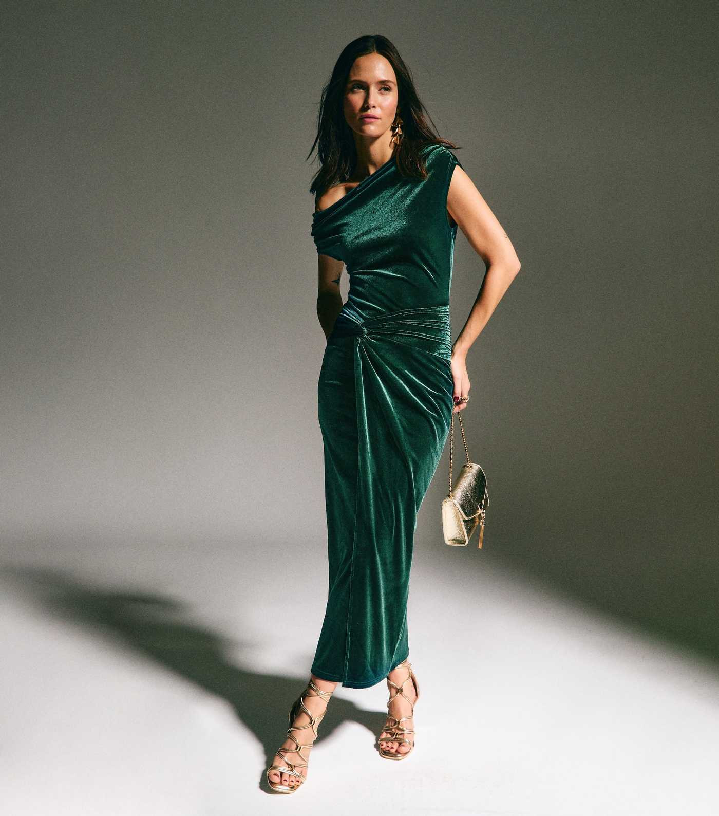 Dark Green Velvet Off The Shoulder Maxi Dress | New Look | New Look (UK)