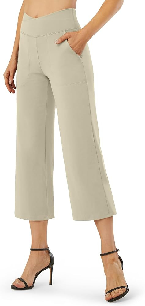 G4Free Capri Pants for Women Wide Leg Yoga Dress Capris with Pockets Cross Loose Casual Work Crop... | Amazon (US)