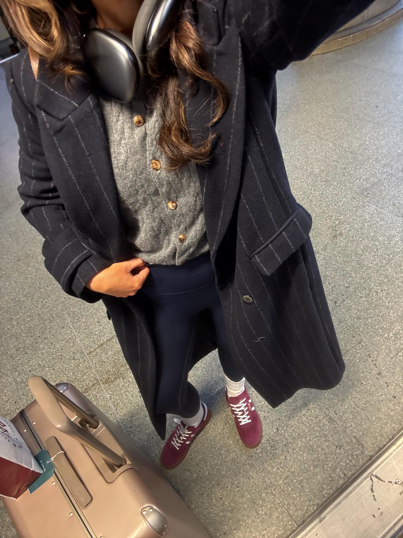 Perfect travel look that’s comfortable but chic and tailored. Cable knits and wool coats are the way to my heart this winter, and extra comfy with some leggings. Carrying a Monos suitcase but have linked similar 

#LTKwinter #LTKautumn 

#LTKtravel