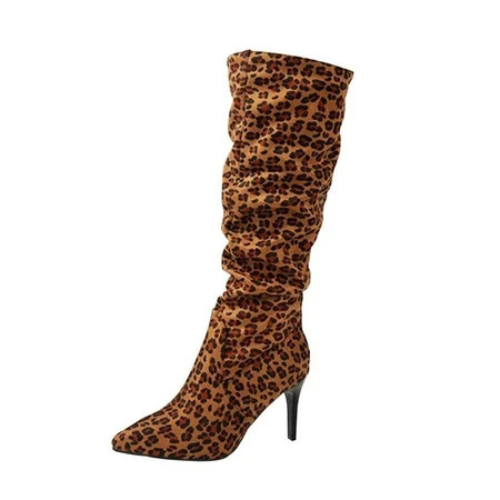 Nmnitkp Boots for Women Soft, Non-Smelly Feet High Cost Performance Women's Leopard Print Knee High Boots Slouch High Heels Boots Pointed Stiletto Casual Pull-On Tall Boot Party Dress Shoes | Walmart (US)