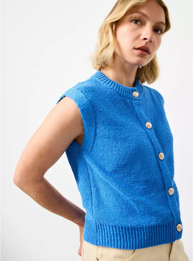 Buy Blue Shell Button Detail Waistcoat XL | Cardigans | Tu | Tu Clothing