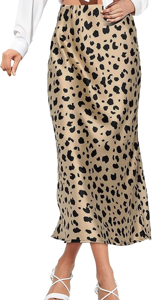 Women's Midi Satin Skirts, High Waisted Zipper Silk Elastic Long Skirt for Women Elegant Trendy | Amazon (US)