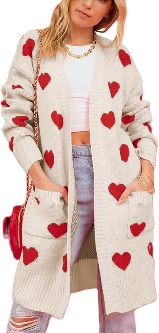 Womens Cardigan Sweaters Love Heart Print Open Front Cardigans Y2K Button Knitted Sweater Outerwe... | Amazon (US)