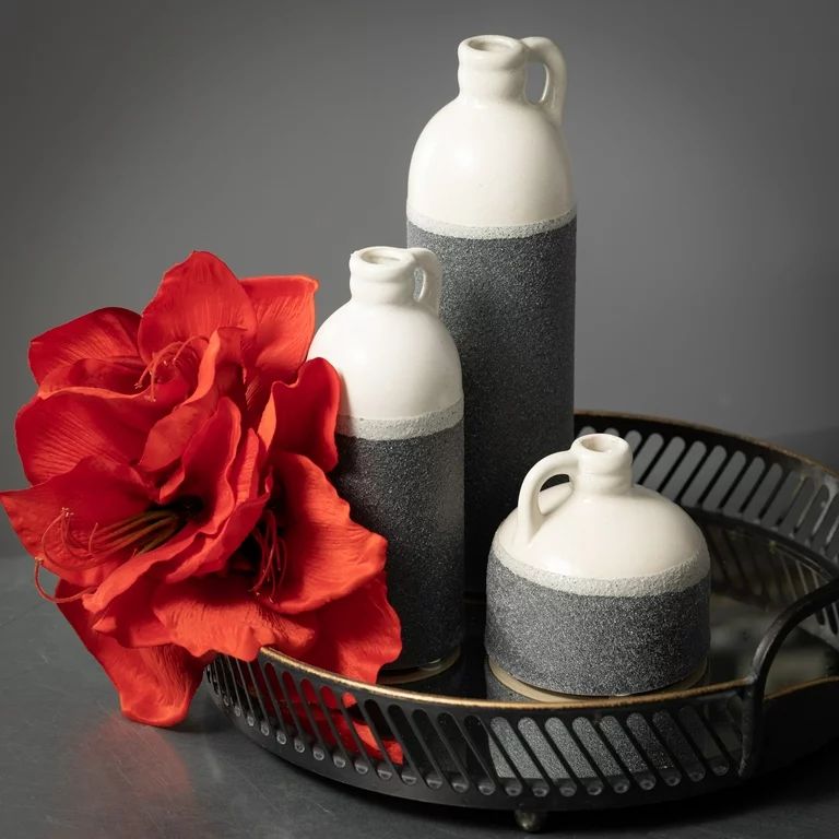 Sullivans Set of 3 Ceramic Jug Vases 10"H, 7.5"H & 4"H White and Black | Walmart (US)