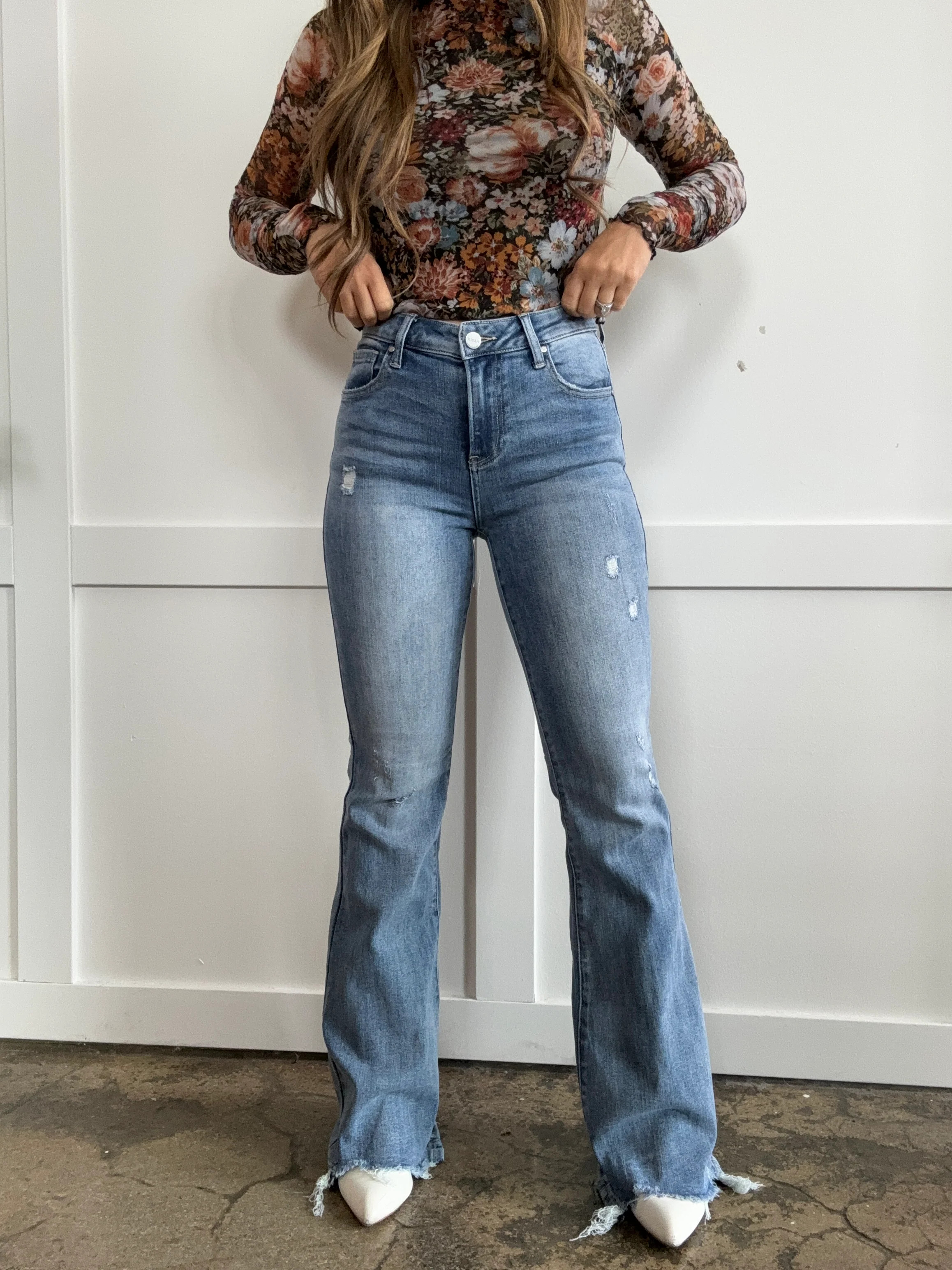 Nashville Trip High Rise Frayed Hem Flare Jeans | Willow Boutique