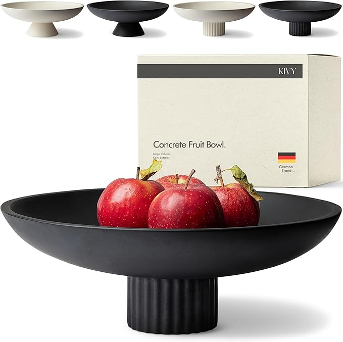 KIVY Concrete Bowl Stripe (Black - Ribbed) Large Decorative Bowl for Home Decor - Black Kitchen I... | Amazon (US)