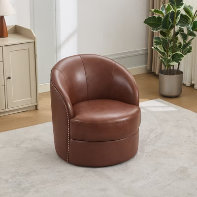 Top-Grain Leather Swivel Accent Chair with 360¡ã Rotation, Mid-Century Modern Lounge Chair for Living Room or Office | Target