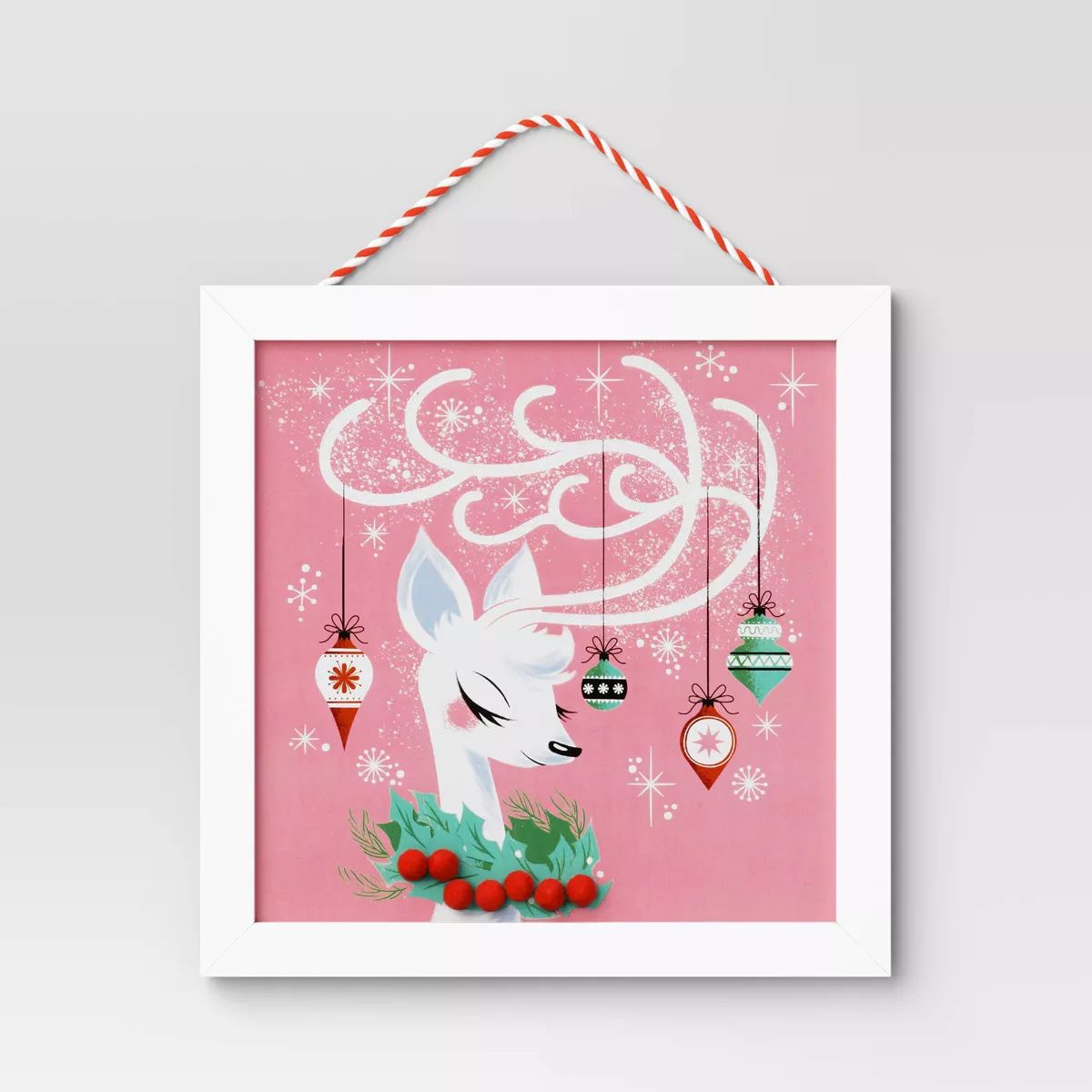 10"x10" Retro Deer with Christmas Ornaments Wall Art with Wood Frame - Wondershop™ | Target