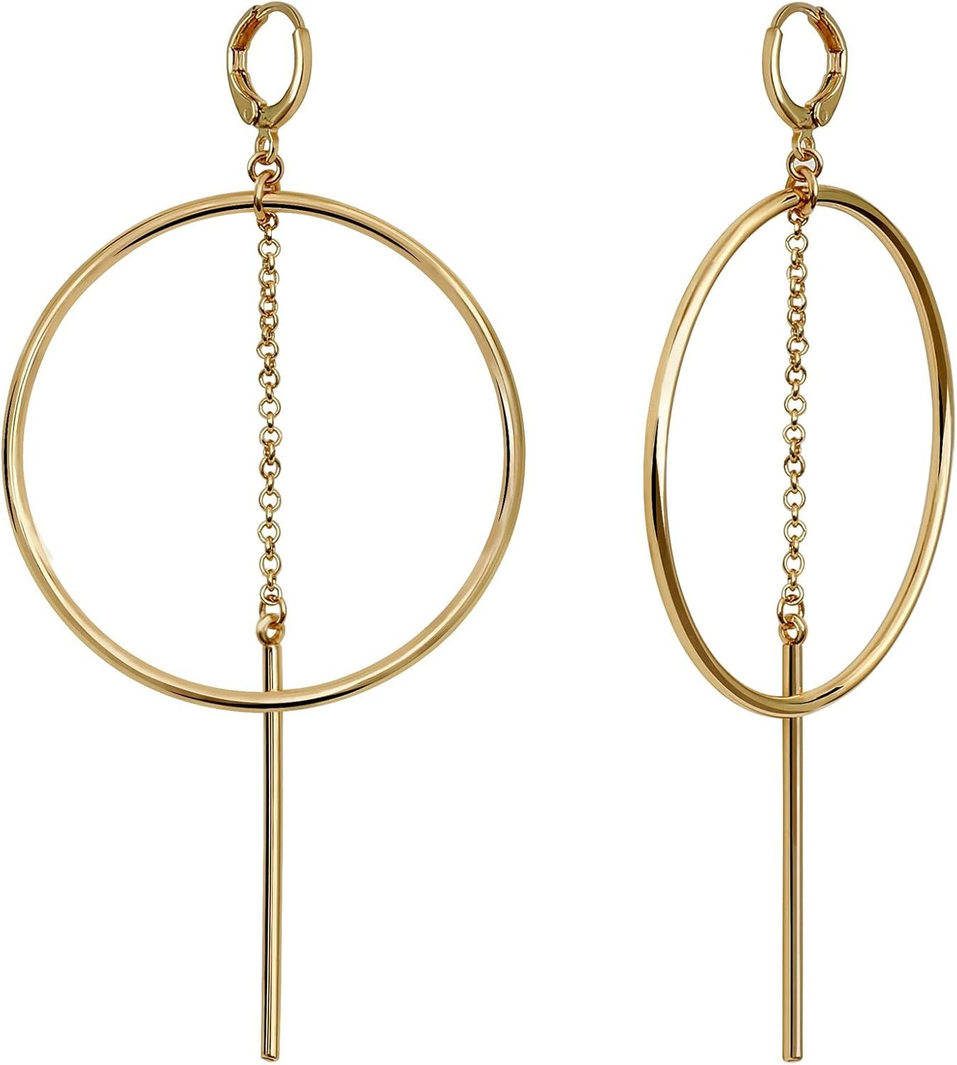 Dangle Hoop Earrings for Women, 14k Gold/Silver Plated High Polished Cute & Aesthetic Earrings fo... | Amazon (US)
