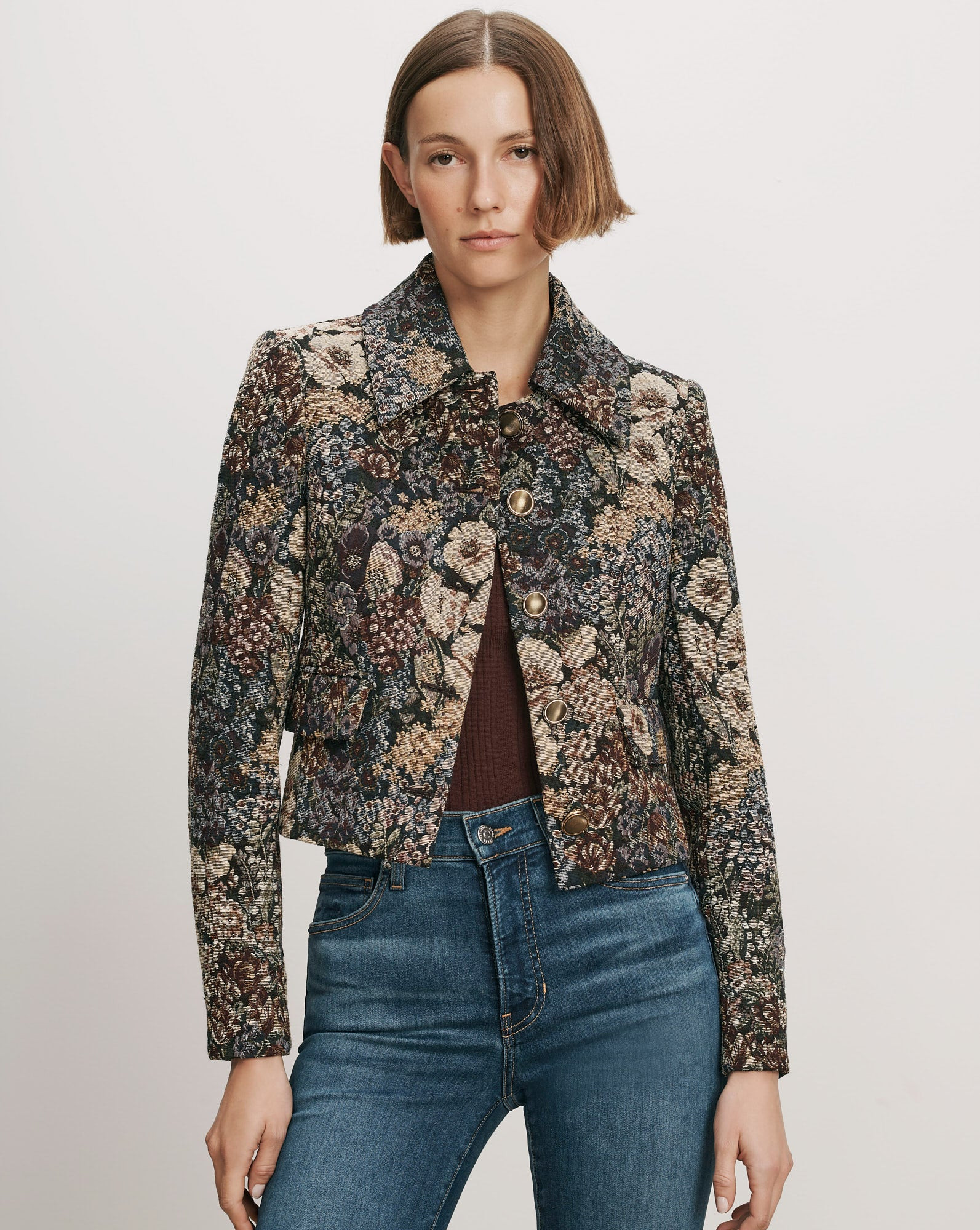Wilde Brocade Jacket in Dark Eggplant Multi | Veronica Beard | Veronica Beard