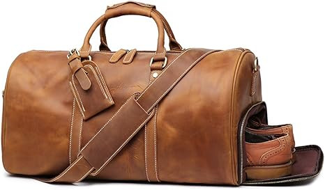 Leathfocus Leather Travel Luggage Bag, Mens Duffle Retro Carry on Handbag (Brown) X-Large | Amazon (US)