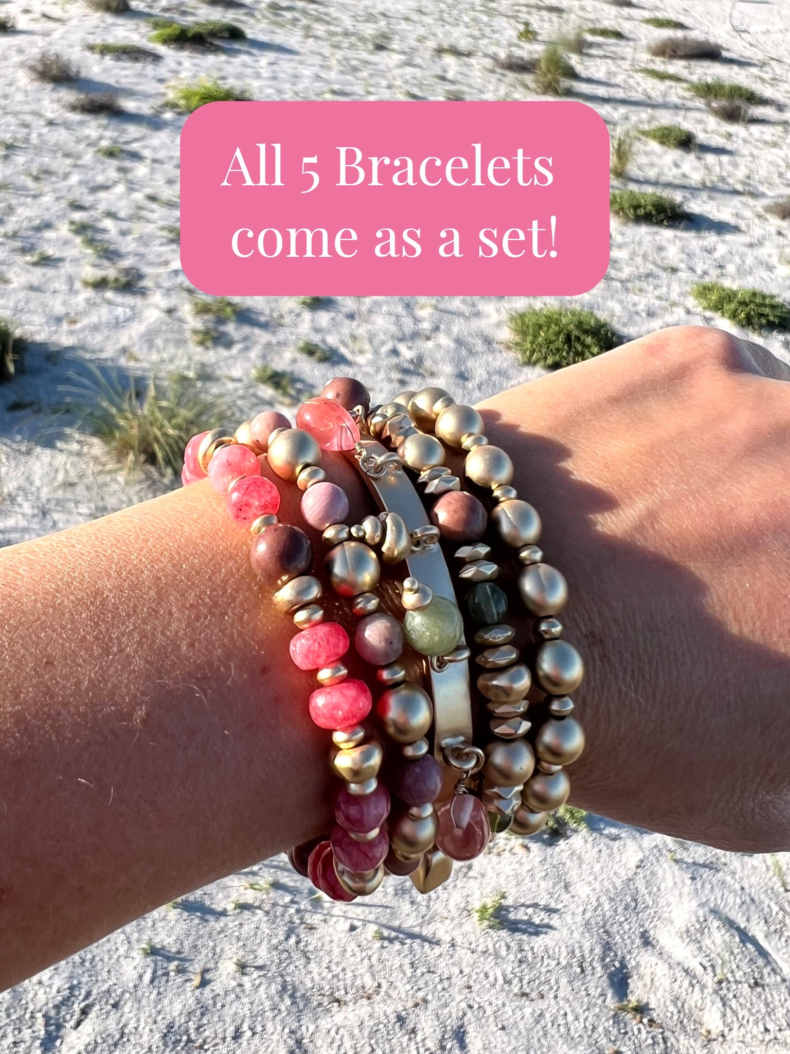 All 5 bracelets come as a set. Great colors for spring and summer. Pinks, greens, golds and earth tones.


#LTKSeasonal #LTKOver40 #LTKTravel #LTKWedding #LTKWorkwear #LTKSwim #LTKFestival