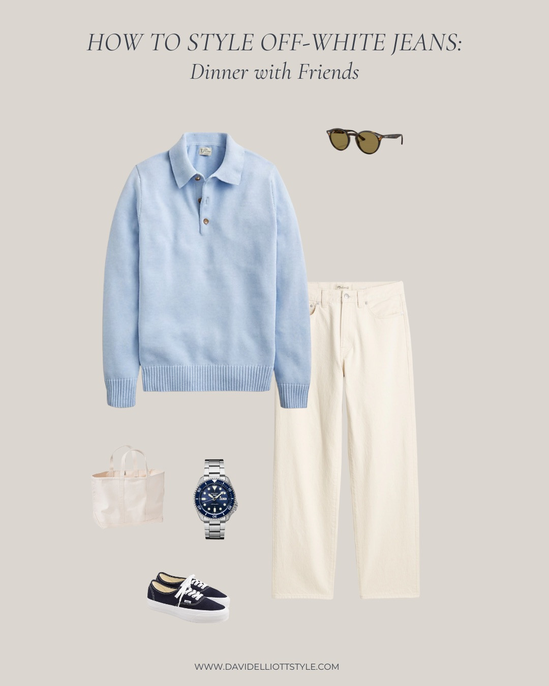 How to wear off-white jeans for a spring dinner with friends with a light blue sweater polo! 

 

 #LTKSeasonal #LTKMens
