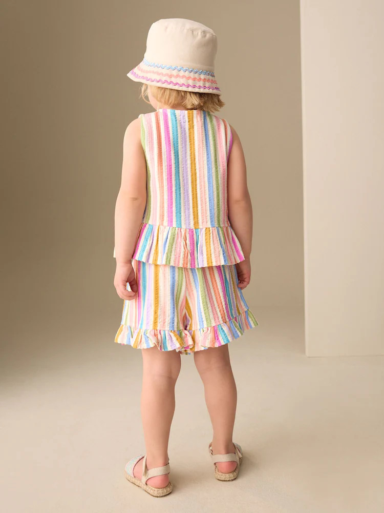 Pink/Blue Rainbow Stripe Peplum Vest and Shorts Set (3mths-7yrs) | Next US