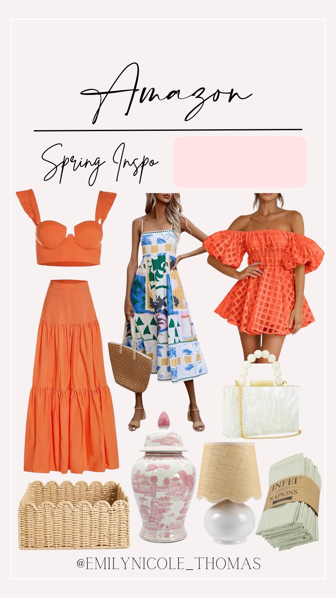 Spring Inspo 🧡🤍🩵🩷

Amazon, Amazon finds, Amazon deals, Amazon fashion, spring inspiration, spring outfits, spring fashion, two price set, mini dress, midi dress, travel dress, rattan basket, scalloped basket, choosier, lamp, purse, & napkins 

#LTKSeasonal #LTKHome #LTKStyleTip