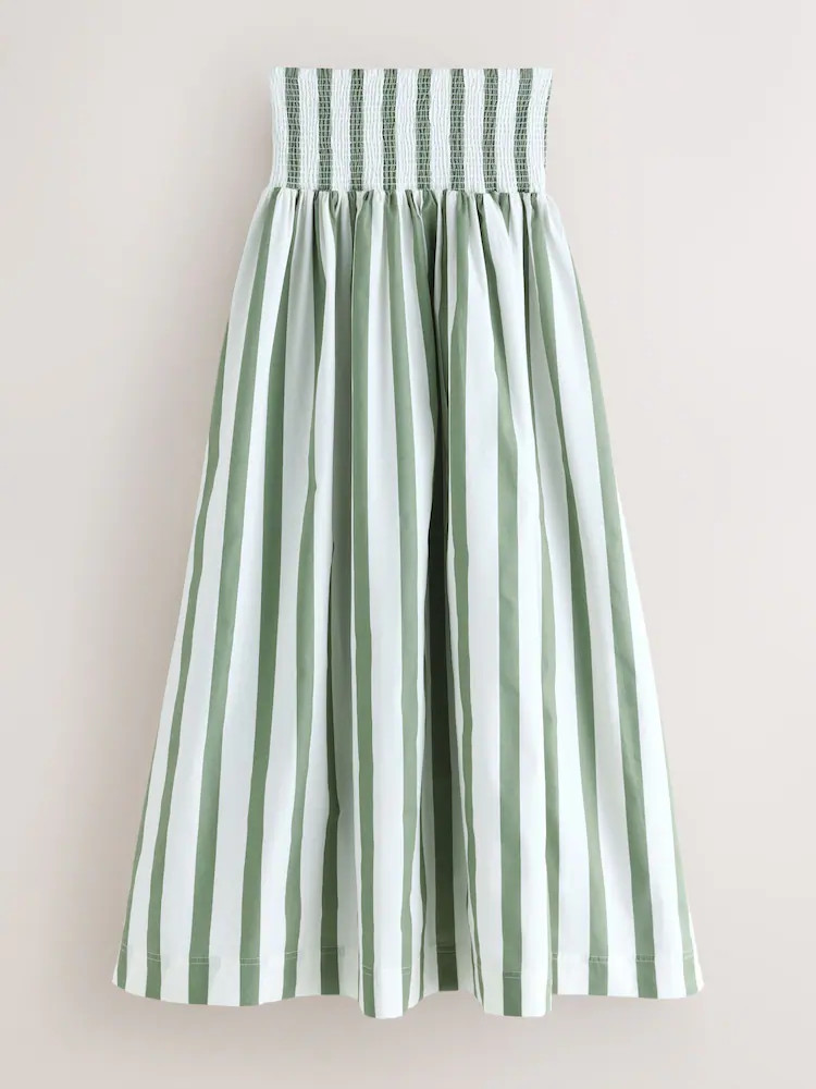 Sage Green Striped Shirred Maxi Skirt | Next US
