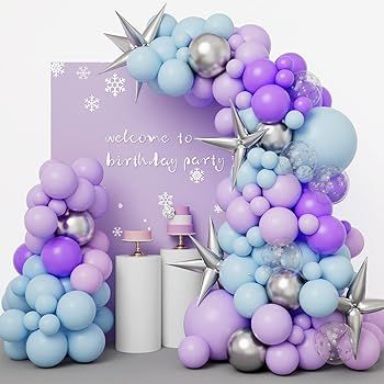 RUBFAC 155PCS Ice Snow Frozen Balloons Garland Arch Kit, Purple Blue Metallic Silver Balloons Sno... | Amazon (US)