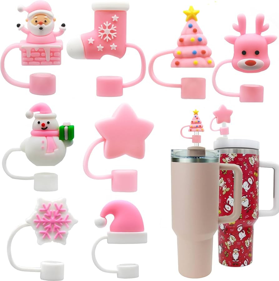 8pcs Christmas Straw Topper for Stanley Cup Accessories Santa Claus Christmas Tree 10mm Silicone ... | Amazon (US)
