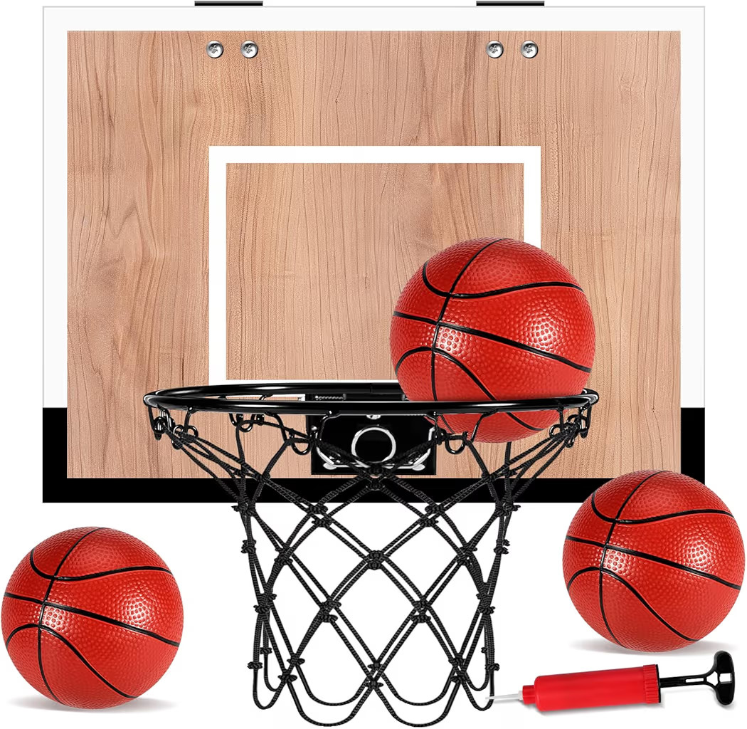 Indoor Basketball Hoop for Kids, Mini Basketball Hoops Over The Door and Wall Mount with Wooden B... | Amazon (US)